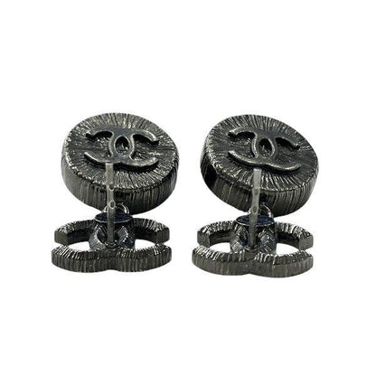 Chanel Black B10a Cocomark Stone Brand Accessories Earrings Ladies