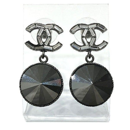 Chanel Black B10a Cocomark Stone Brand Accessories Earrings Ladies