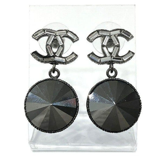 Chanel Black B10a Cocomark Stone Brand Accessories Earrings Ladies