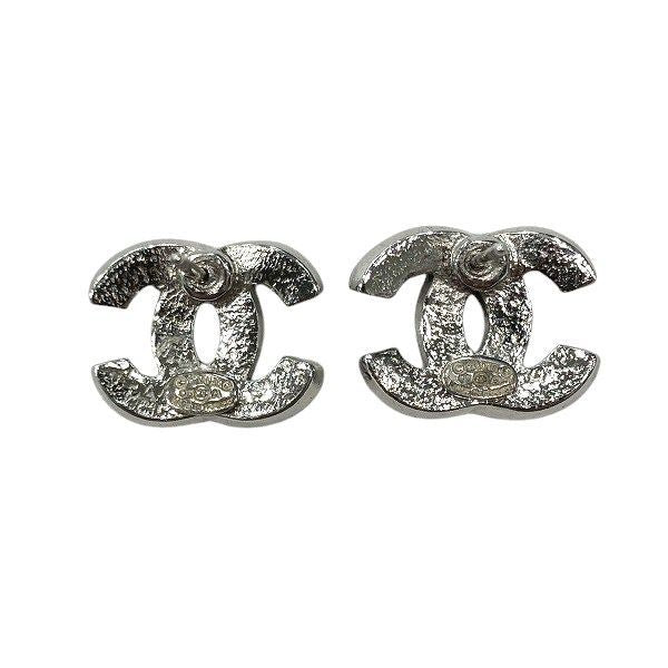 Chanel Silver 05a Coco Mark Rhinestone Brand Accessories Earrings Women's