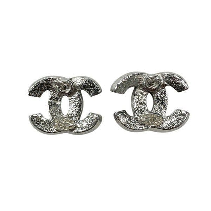 Chanel Silver 05a Coco Mark Rhinestone Brand Accessories Earrings Women's