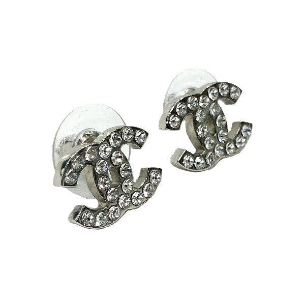 Chanel Silver 06v Coco Mark Rhinestone Brand Accessories Earrings Ladies