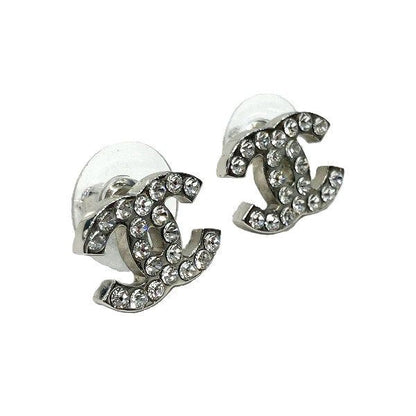Chanel Silver 06v Coco Mark Rhinestone Brand Accessories Earrings Ladies