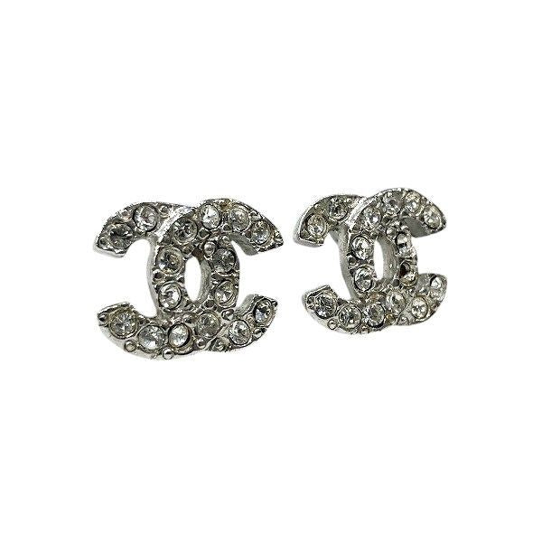 Chanel Silver 05a Coco Mark Rhinestone Brand Accessories Earrings Women's