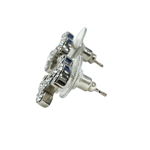 Chanel Silver 06v Coco Mark Rhinestone Brand Accessories Earrings Ladies