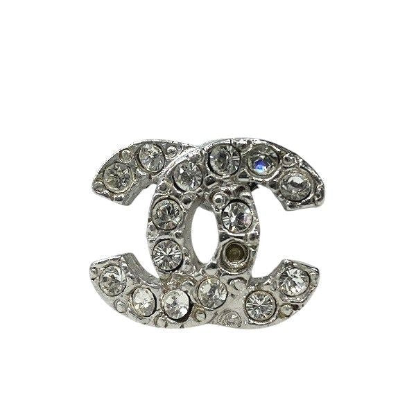 Chanel Silver 05a Coco Mark Rhinestone Brand Accessories Earrings Women's