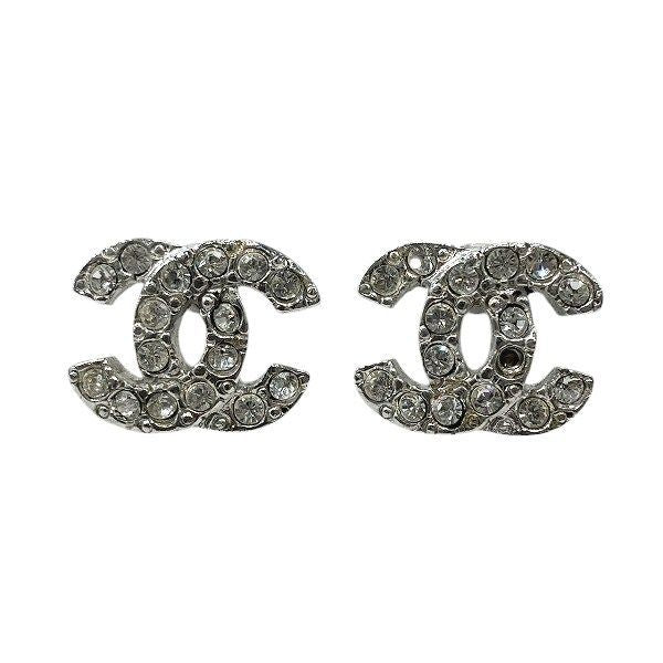 Chanel Silver 05a Coco Mark Rhinestone Brand Accessories Earrings Women's