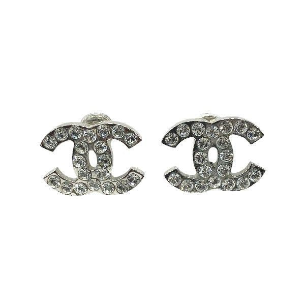 Chanel Silver 06v Coco Mark Rhinestone Brand Accessories Earrings Ladies