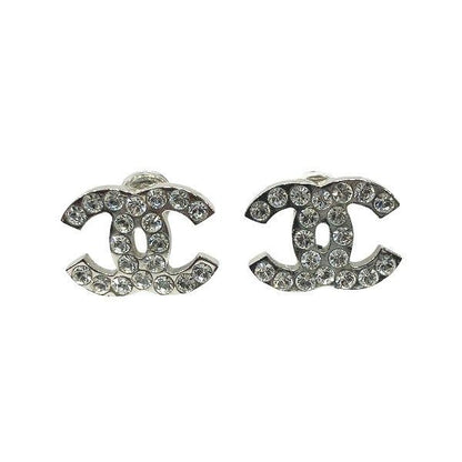 Chanel Silver 06v Coco Mark Rhinestone Brand Accessories Earrings Ladies