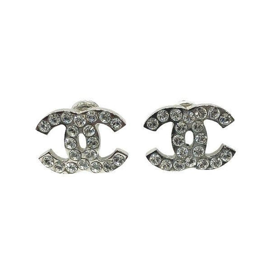 Chanel Silver 06v Coco Mark Rhinestone Brand Accessories Earrings Ladies