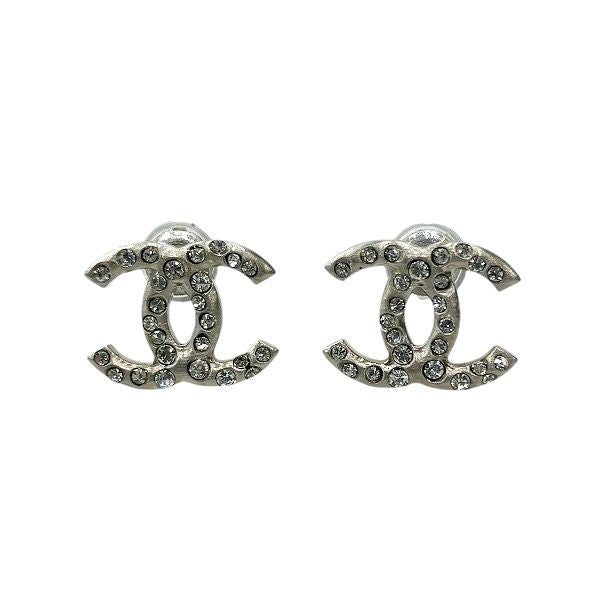 Chanel Silver B11p Coco Mark Rhinestone Brand Accessories Earrings Women's