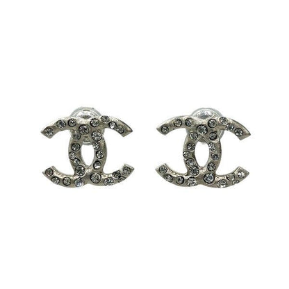 Chanel Silver B11p Coco Mark Rhinestone Brand Accessories Earrings Women's
