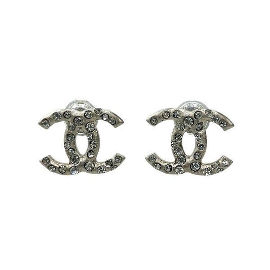 Chanel Silver B11p Coco Mark Rhinestone Brand Accessories Earrings Women's