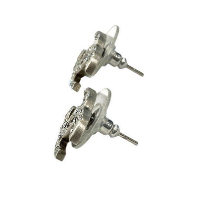 Chanel Silver B11p Coco Mark Rhinestone Brand Accessories Earrings Women's