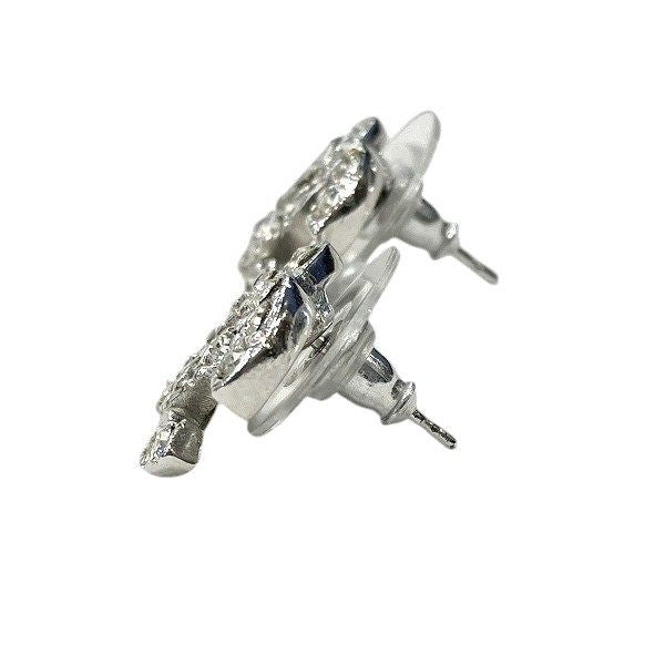 Chanel Silver 05a Coco Mark Rhinestone Brand Accessories Earrings Women's