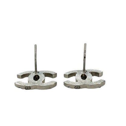 Chanel Silver B11p Coco Mark Rhinestone Brand Accessories Earrings Women's