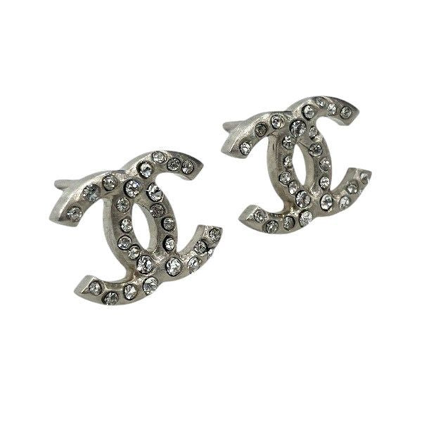 Chanel Silver B11p Coco Mark Rhinestone Brand Accessories Earrings Women's