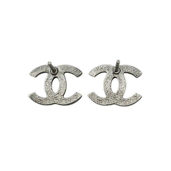 Chanel Silver B11p Coco Mark Rhinestone Brand Accessories Earrings Women's