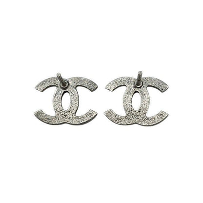 Chanel Silver B11p Coco Mark Rhinestone Brand Accessories Earrings Women's