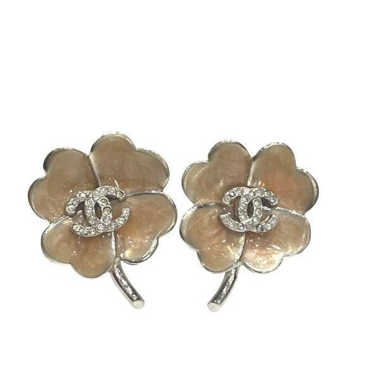 Chanel Cocomark 04p Clover Rhinestone Brand Accessories Earring Women's