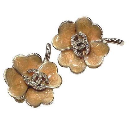 Chanel Cocomark 04p Clover Rhinestone Brand Accessories Earring Women's