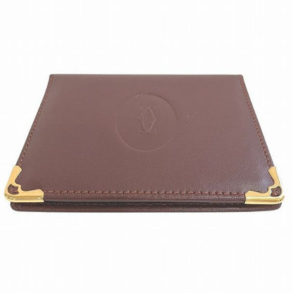 Cartier Mustline Bordeaux Leather Compact Mirror Brand Accessories Pass Case