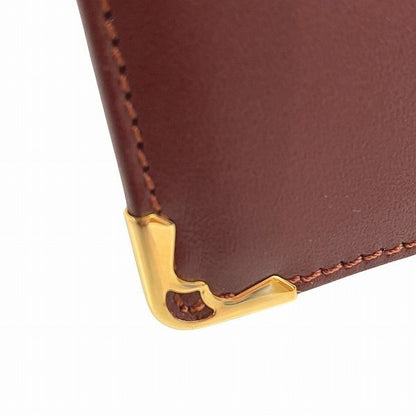 Cartier Mustline Bordeaux Leather Compact Mirror Brand Accessories Pass Case