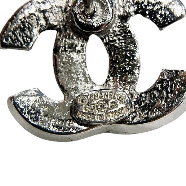 Chanel Silver 05a Coco Mark Rhinestone Brand Accessories Earrings Women's