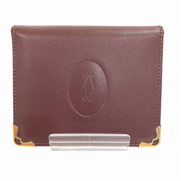Cartier Mustline Bordeaux Leather Compact Mirror Brand Accessories Pass Case