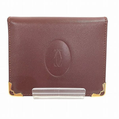 Cartier Mustline Bordeaux Leather Compact Mirror Brand Accessories Pass Case