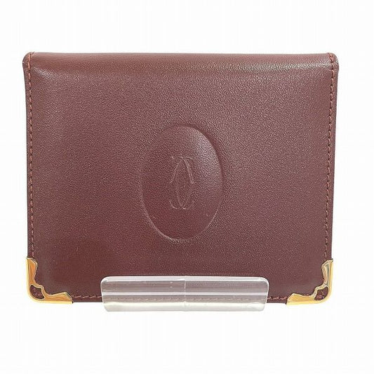 Cartier Mustline Bordeaux Leather Compact Mirror Brand Accessories Pass Case