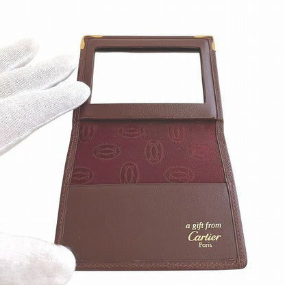 Cartier Mustline Bordeaux Leather Compact Mirror Brand Accessories Pass Case