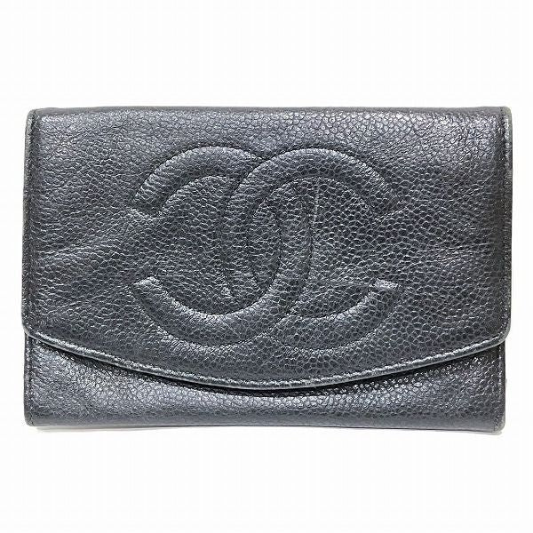 Chanel A01433 Coco Mark Caviar Skin Bifold Wallet Women's