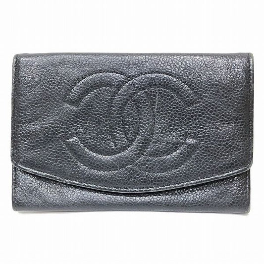 Chanel A01433 Coco Mark Caviar Skin Bifold Wallet Women's