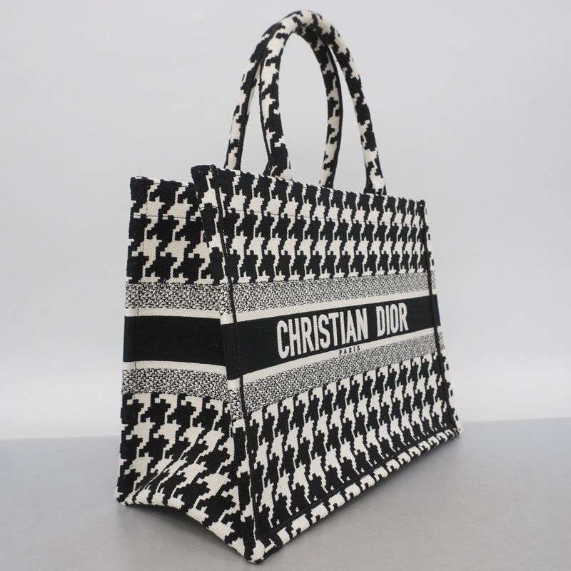 Christian Dior Tote Bag Book Tote Canvas White Black Cles Deuce