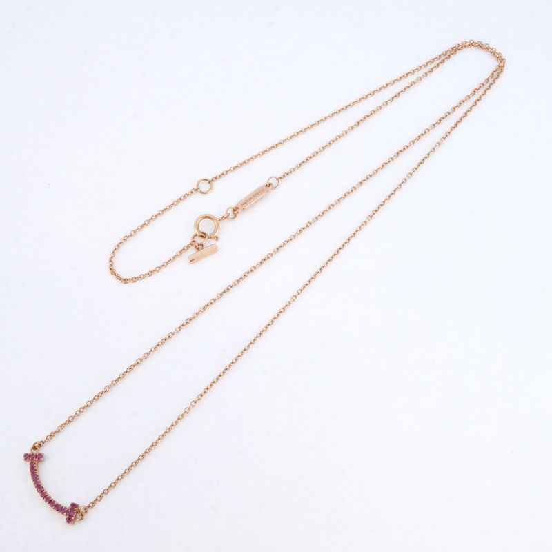 Tiffany & Co Necklace T-smile Mini 18K Pink Gold Pink Gold Pink Sapphire Ladies