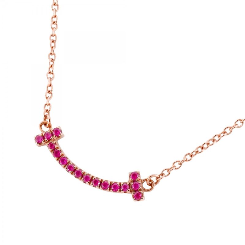 Tiffany & Co Necklace T-smile Mini 18K Pink Gold Pink Gold Pink Sapphire Ladies