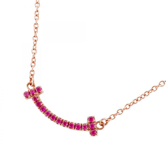 Tiffany & Co Necklace T-smile Mini 18K Pink Gold Pink Gold Pink Sapphire Ladies