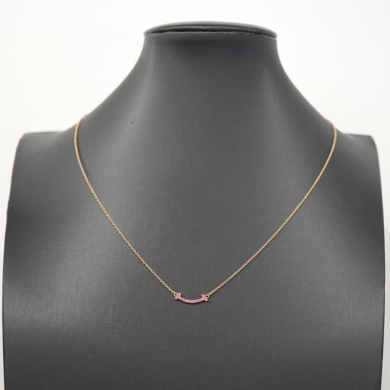 Tiffany & Co Necklace T-smile Mini 18K Pink Gold Pink Gold Pink Sapphire Ladies