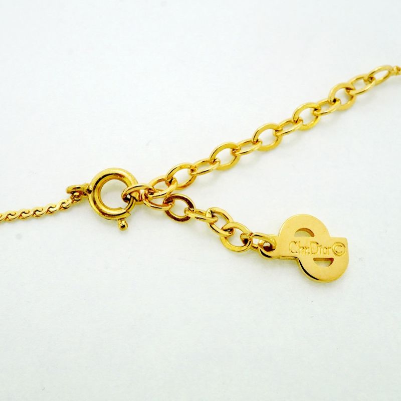 Christian Dior Necklace CD Logo GP Plated Rhinestone Gold Ladies