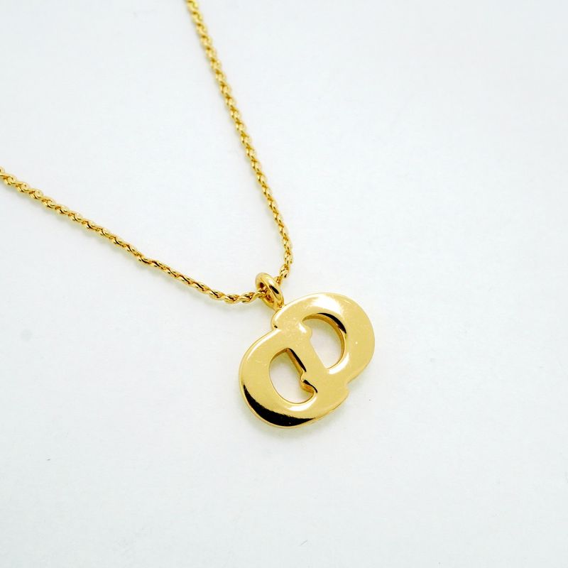 Christian Dior Necklace CD Logo GP Plated Rhinestone Gold Ladies