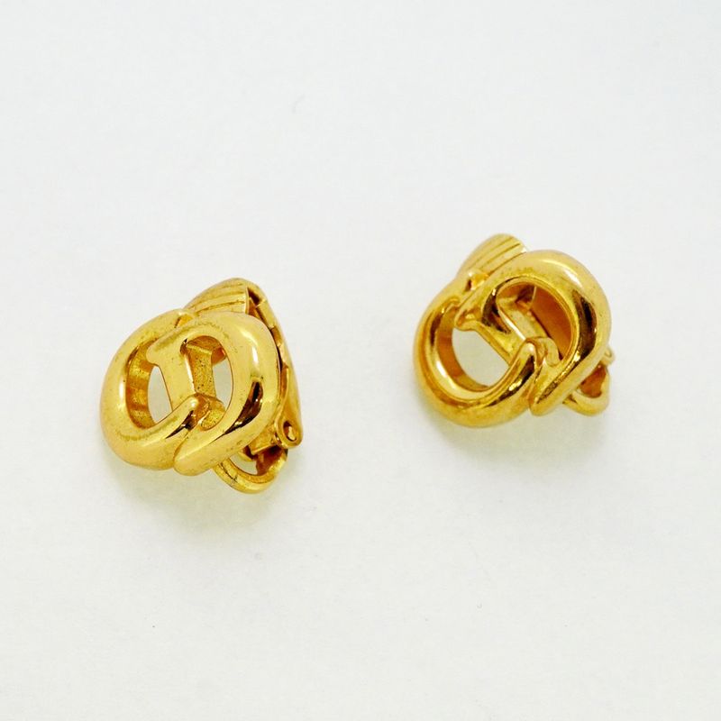 Christian Dior Earring CD Logo GP Plated Gold Ladies