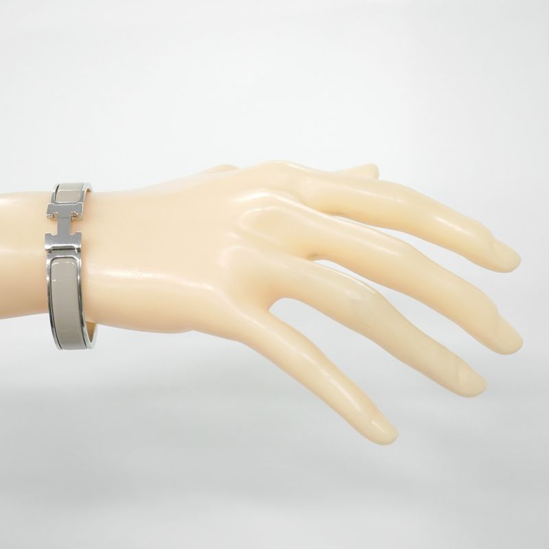 Hermes Bangle Click Clack PM Metal Silver Beige Ladies