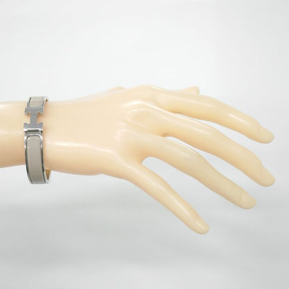 Hermes Bangle Click Clack PM Metal Silver Beige Ladies