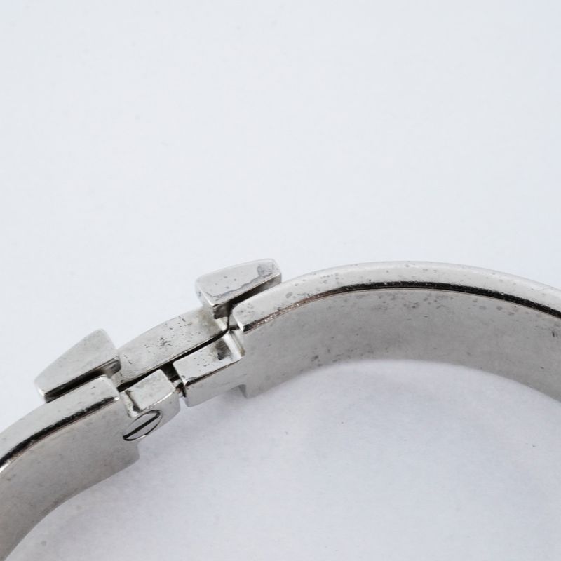 Hermes Bangle Click Clack PM Metal Silver Beige Ladies
