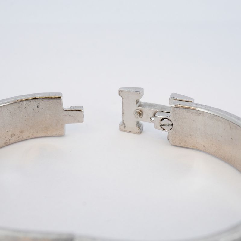 Hermes Bangle Click Clack PM Metal Silver Beige Ladies