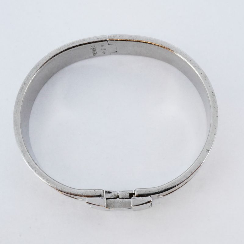 Hermes Bangle Click Clack PM Metal Silver Beige Ladies