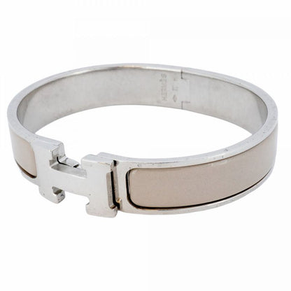 Hermes Bangle Click Clack PM Metal Silver Beige Ladies