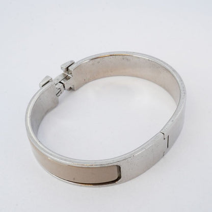Hermes Bangle Click Clack PM Metal Silver Beige Ladies