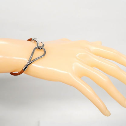 Hermes Bracelet Jumbo Hook Metal Leather Silver Brown Women's